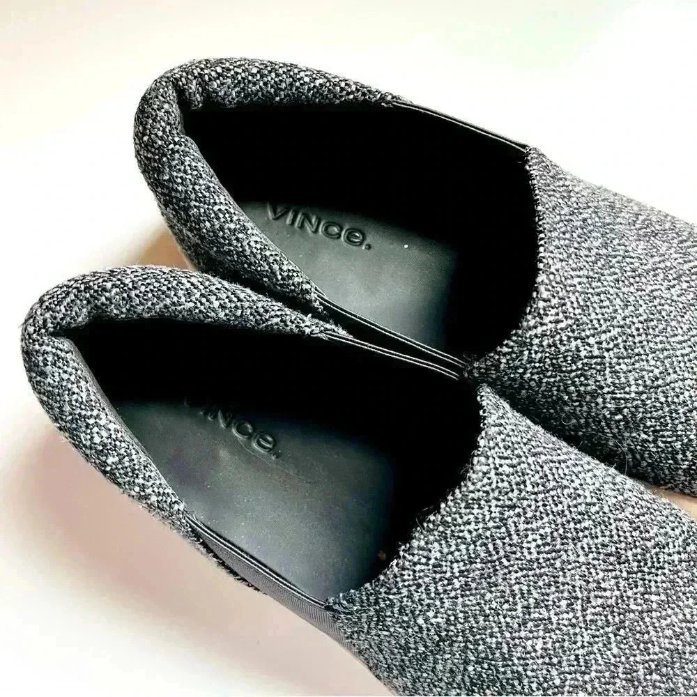 Vince Warren Platform Sneakers Gray Tweed Notched  Vamp Cushioned Slip Ons